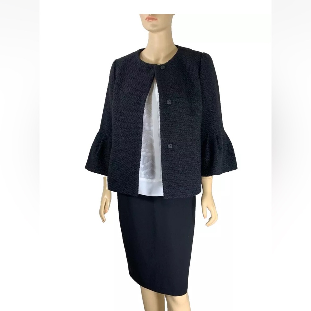 Talbots Women's Black Jacket Bell 3/4 Sleeve Front Snap Pockets Size 8